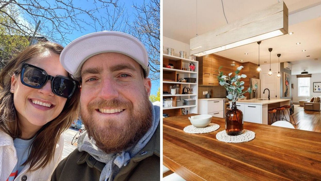 Phil Roy et sa fiancée Virginie. Droite : Condo à vendre à Montréal.