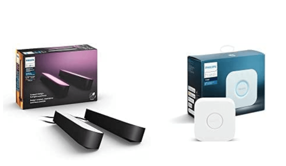 Philips Hue Kit de d\u00e9marrage Play - Hue Play Double (finition noire) + Hue Bridge.