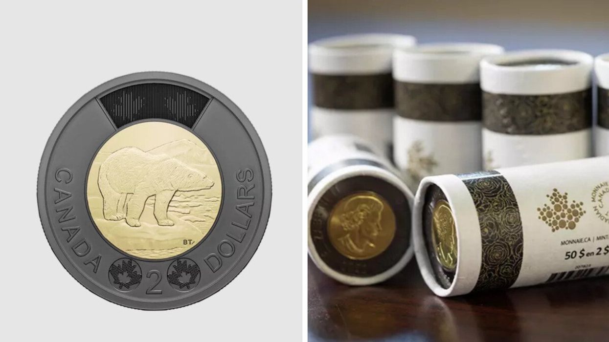 Pièce de 2 $ noir et or.