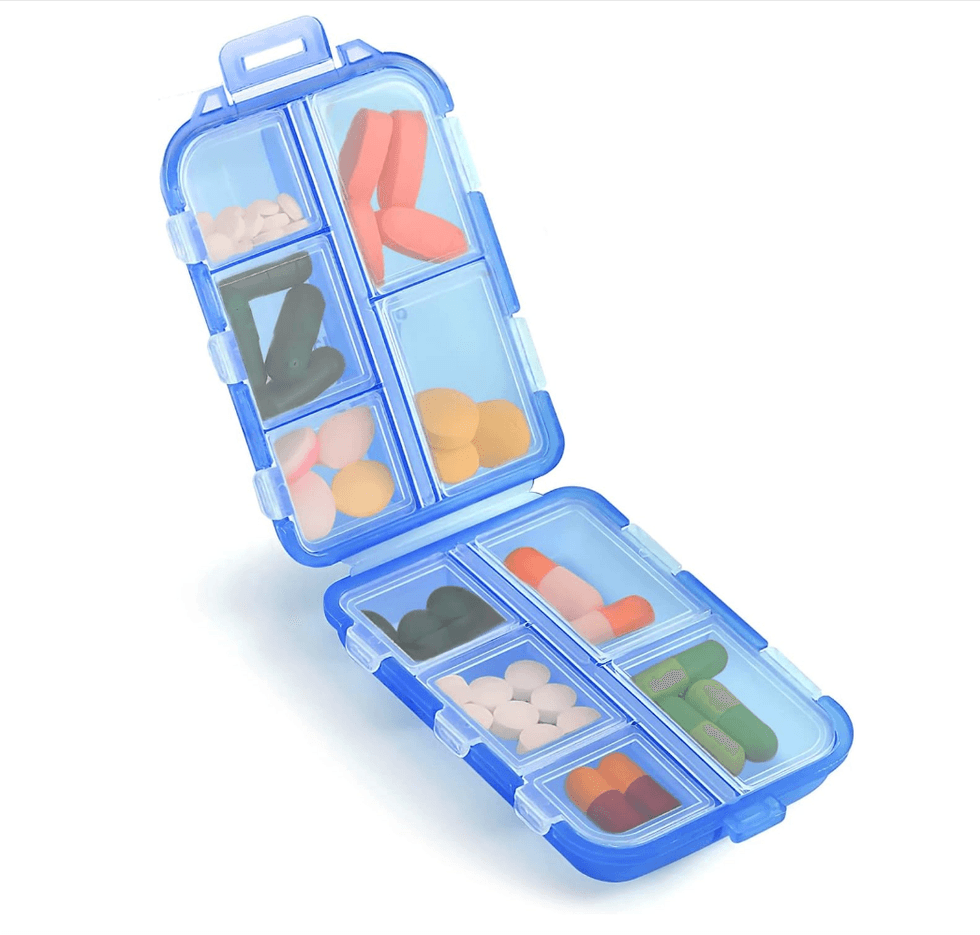 Pilulier de voyage, 10 compartiments.