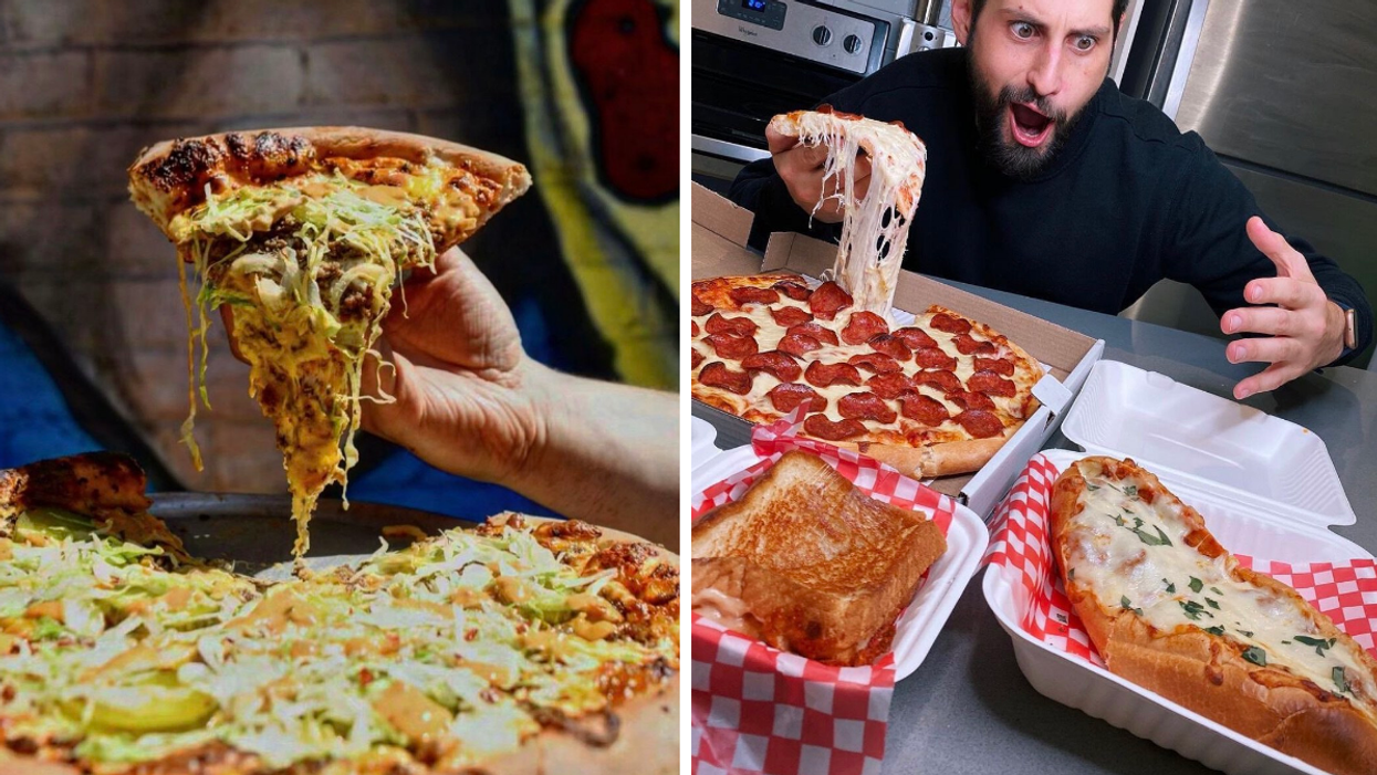 Pizza gagnante de la Pizza Week. Droite : Plats du Alto.