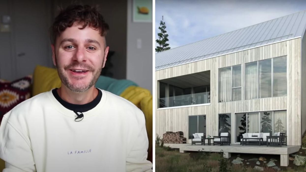 PL Cloutier. Droite : Les plans de base du chalet de PL Cloutier.