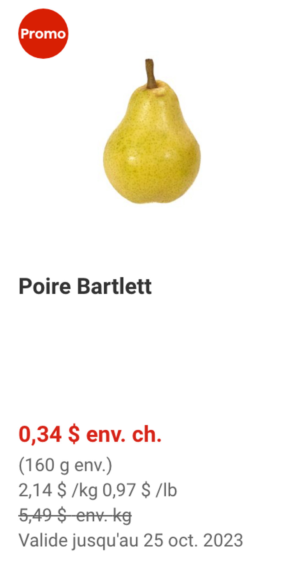 Poires Bartlett sur le site Web du Super C.