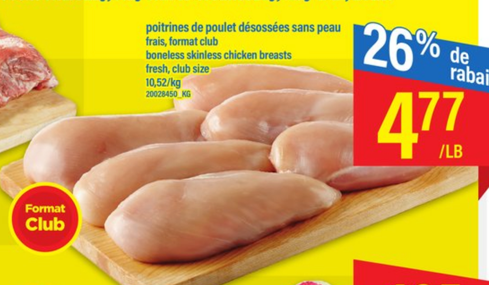 Poitrines de poulet.