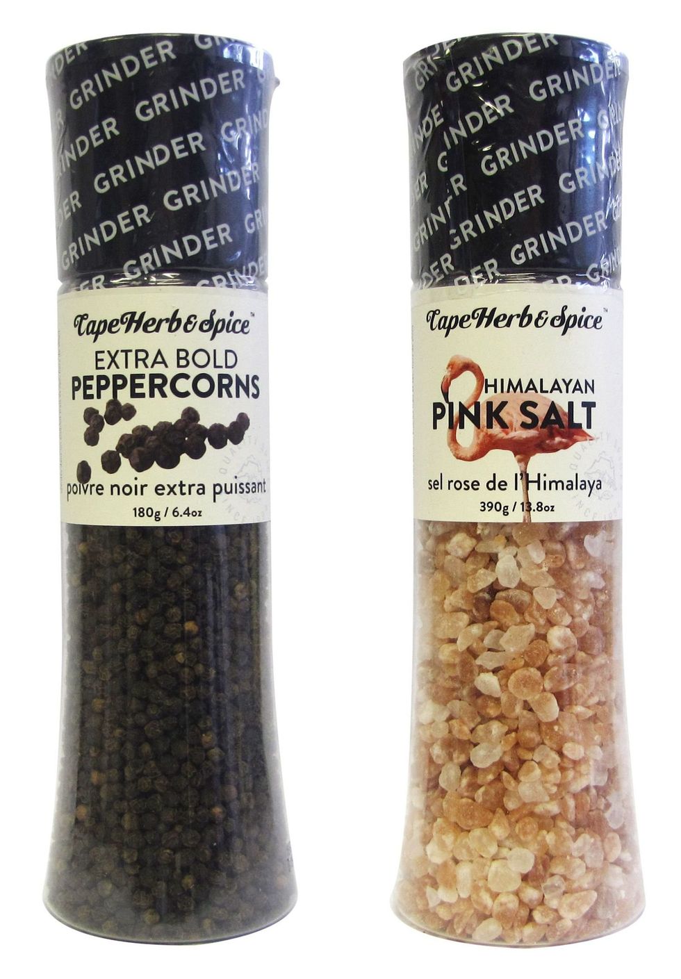 Poivre noir extra puissant et sel rose de l'Himalaya de la marque Cape Herb & Spice.