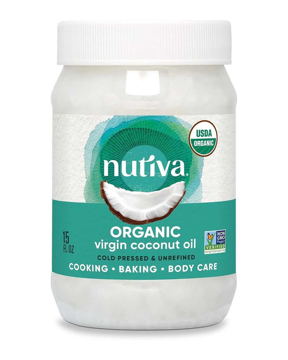 Pot d'huile de coco biologique de marque Nutiva, format de 444 ml.