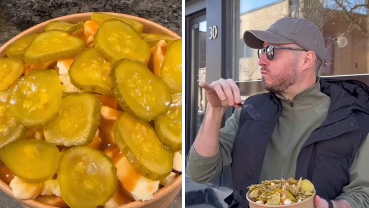 Poutine aux cornichons. Droite : Olivier Primeau.