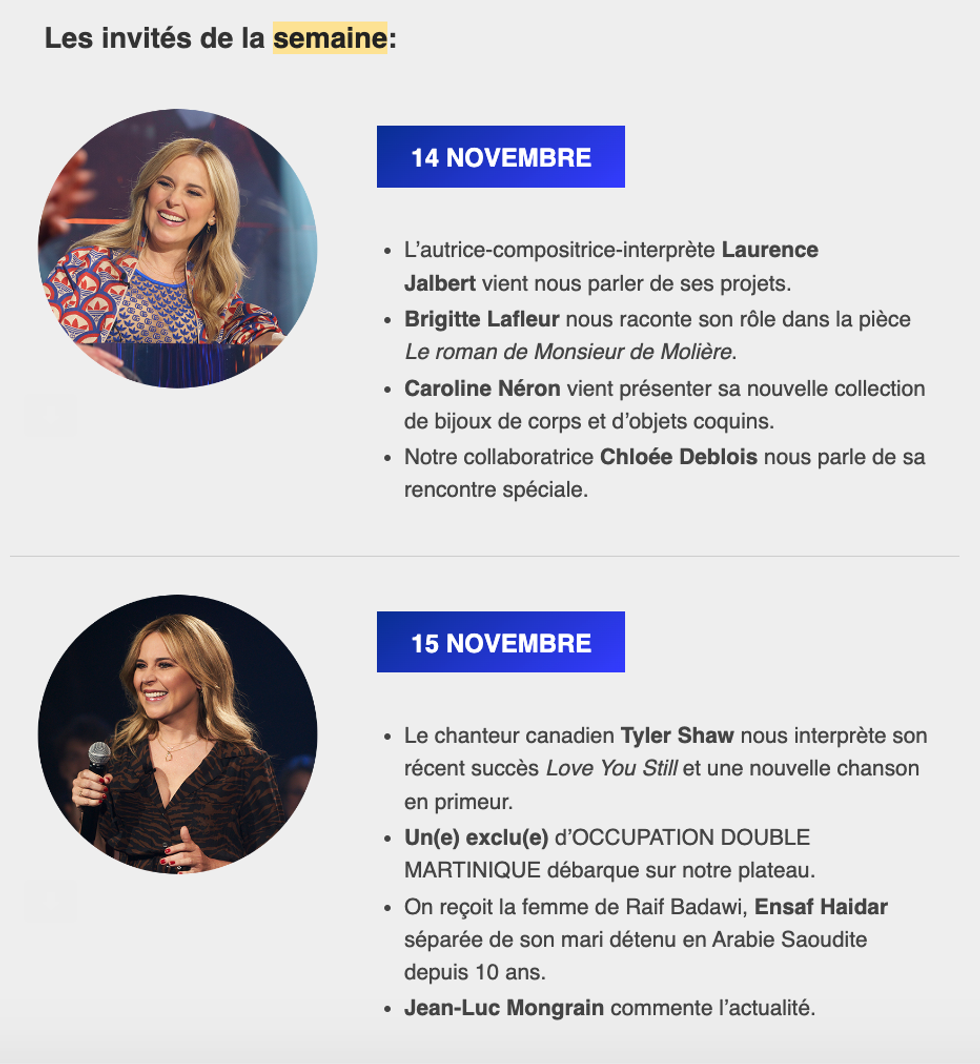 Programmation de La semaine des 4 Julie.