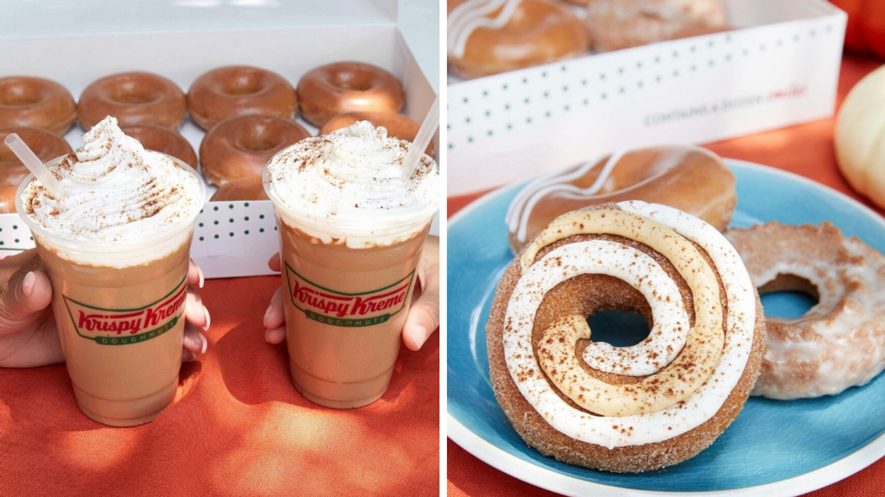 Pumpkin spice latte. Droite : Beigne au pumpkin spice.