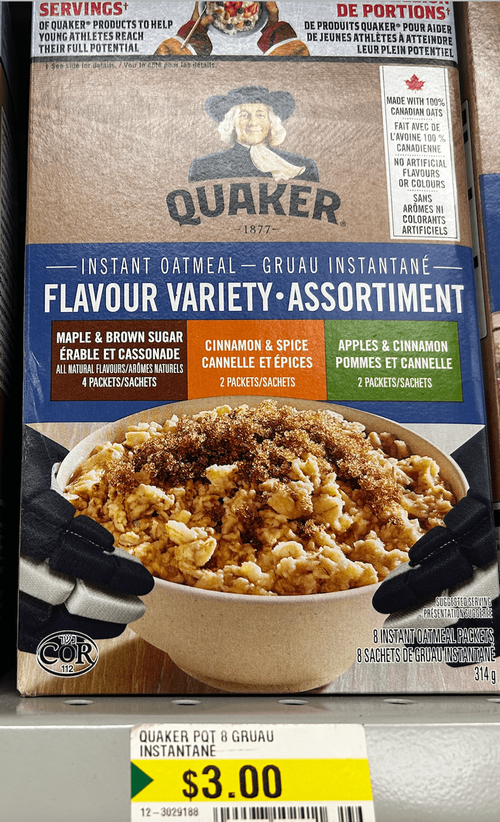Quaker - Gruau assorti instantan\u00e9 en vente au Dollarama de Ch\u00e2teauguay.