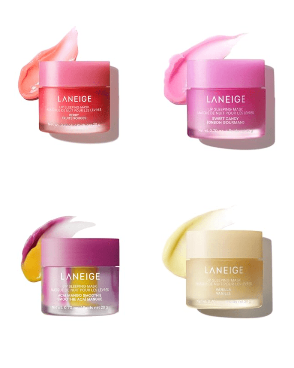 Quatre pots du masque de nuit pour les l\u00e8vres de LANEIGE.