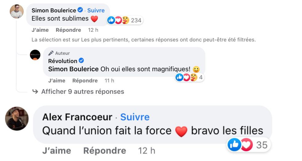 R\u00e9actions face au retour des soeurs B\u00e9gin \u00e0 R\u00e9volution.