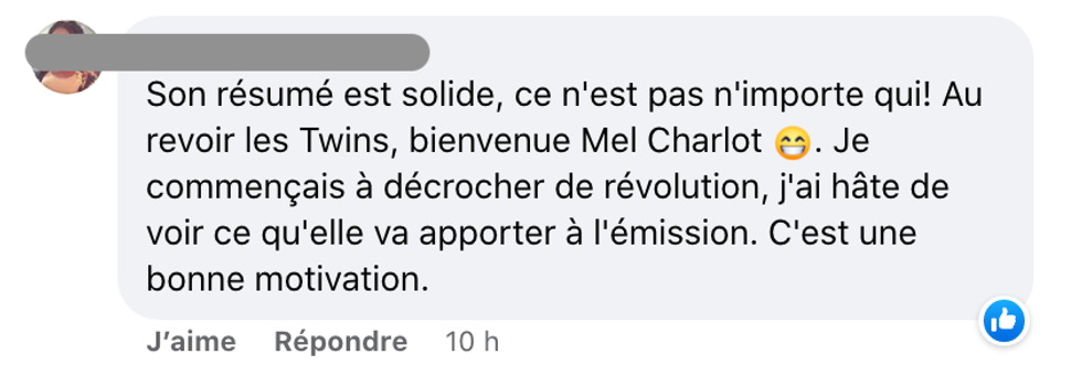 R\u00e9actions face \u00e0 l'arriv\u00e9e de Mel Charlot \u00e0 R\u00e9volution.