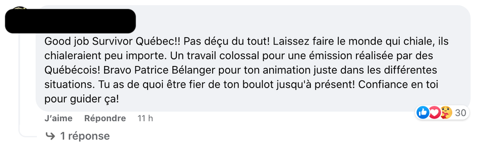 R\u00e9actions suite \u00e0 la 1re de Survivor Qu\u00e9bec.