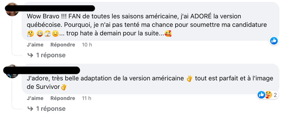 R\u00e9actions suite \u00e0 la 1re de Survivor Qu\u00e9bec.