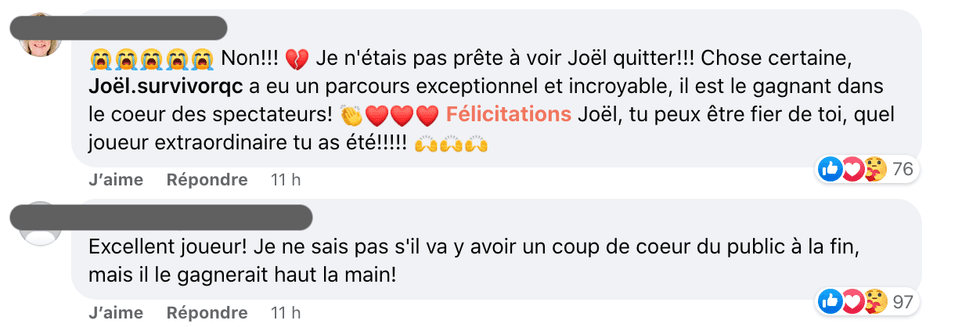 Reactions suite au depart de Joel a Survivor.