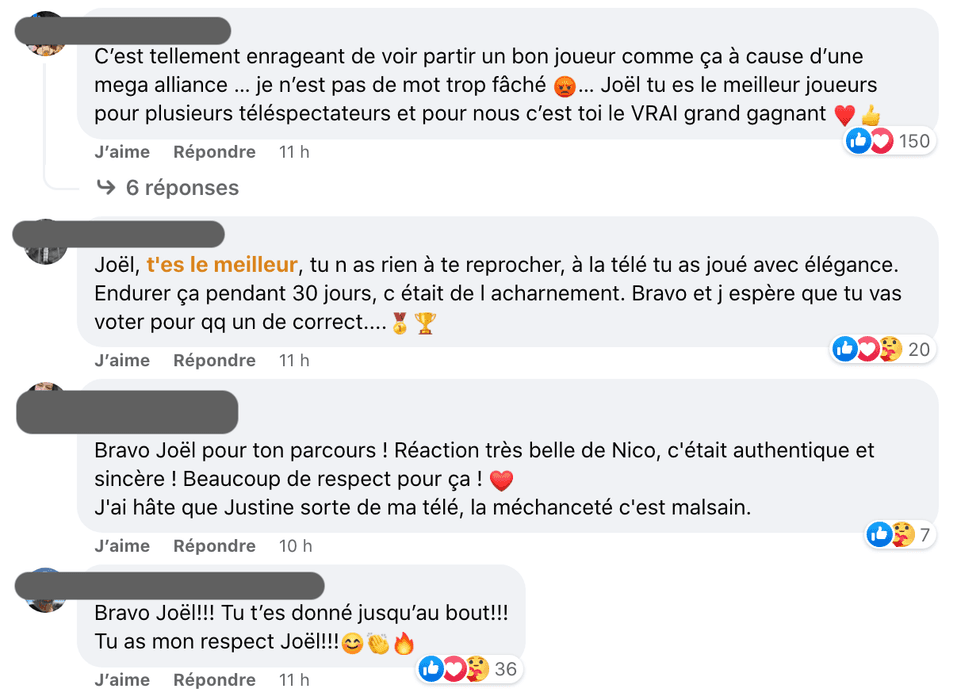 Reactions suite au depart de Joel a Survivor.
