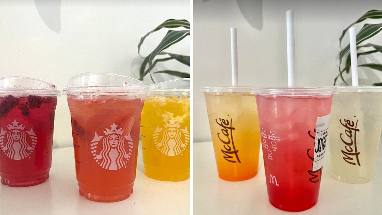 Refreshers Starbucks. Droite : Splash fraîcheur McDonald's.
