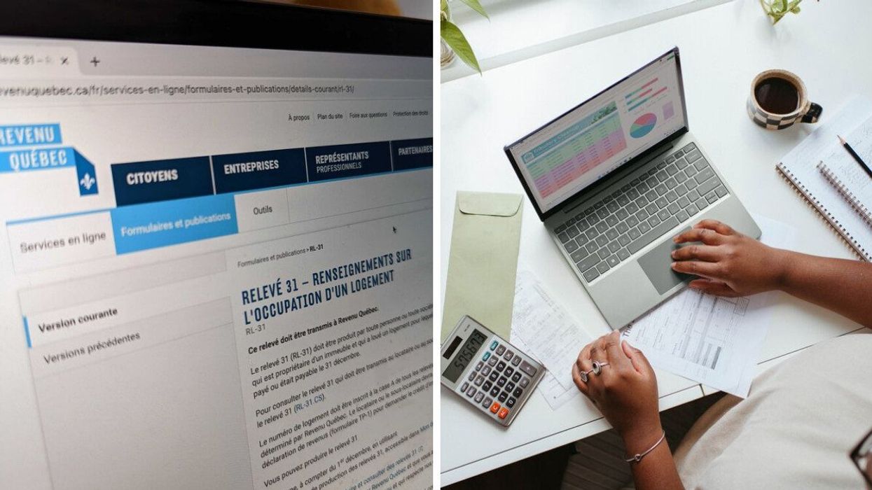 Relevé 31 sur le site de Revenu Québec. Droite : Personne travaillant sur un ordinateur portable. 