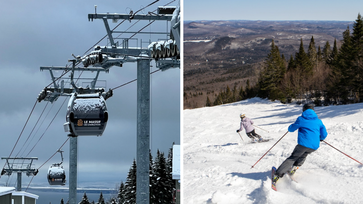 Remonte pente. Droite : piste de ski