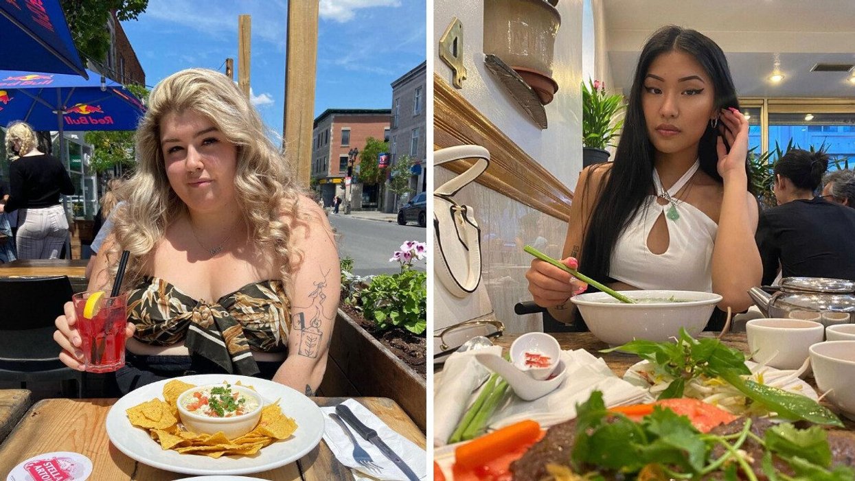 Restaurant L'entrepôt Mont-Royal. Droite : Restaurant pas cher Pho Bang New York à Montréal.