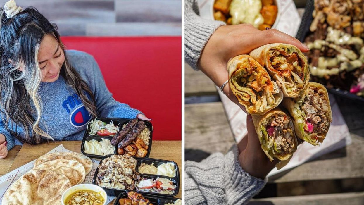 Restaurant libanais Boustan. Droite : Pitas gratuits au Boustan.