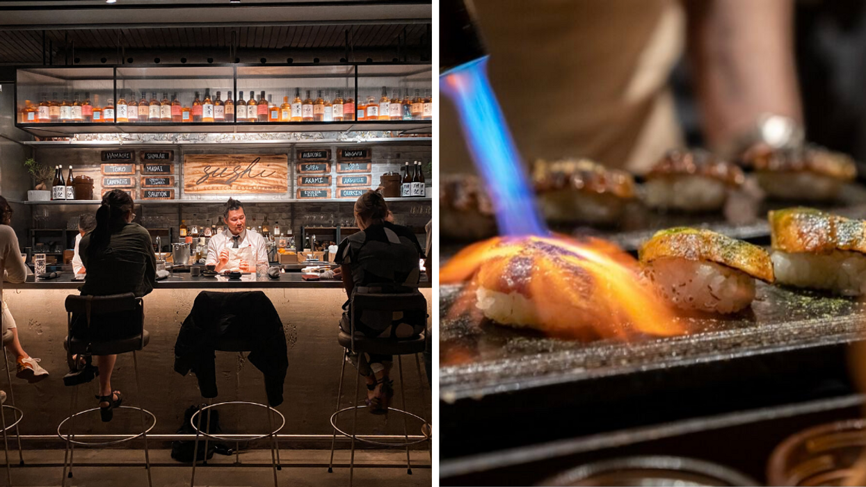 Restaurant Sushi by Scratch. Droite : Sushis flambés au chalumeau.