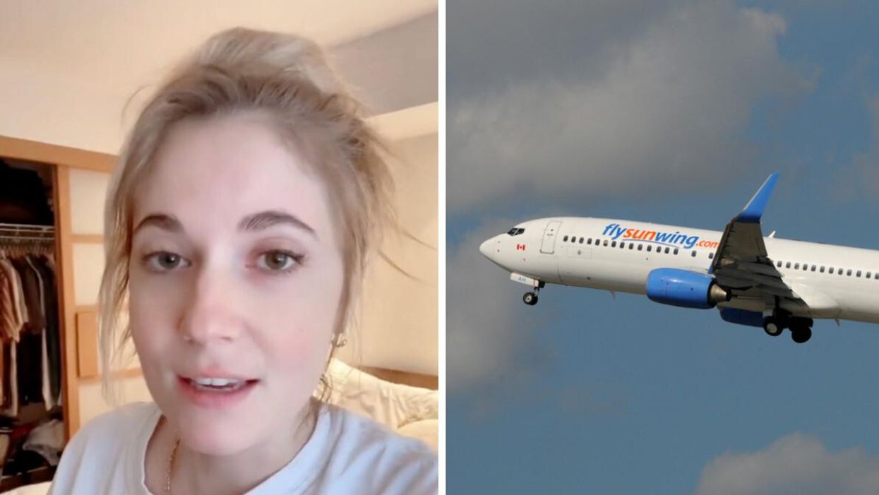 Rosalie Vaillancourt. Droite : Vol Sunwing.