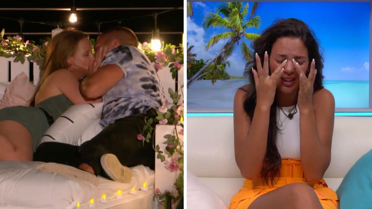 Roxanne et William de L'île de l'amour. Droite: Amanda en larmes à L'île de l'amour.