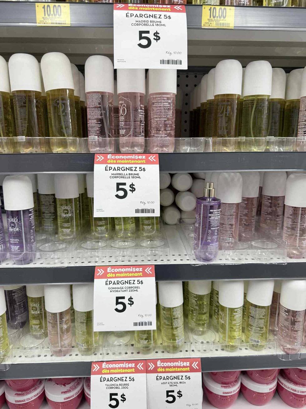 S\u00e9lection de brumes pour le corps vendues au Tigre G\u00e9ant pour 5 $.