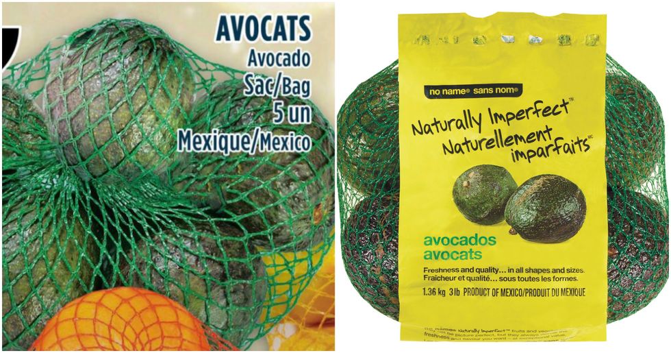 Sac d'avocats du Mexique dans la circulaire du Adonis. Droite : Sac d'avocats de la marque sans nom, sur fond blanc.