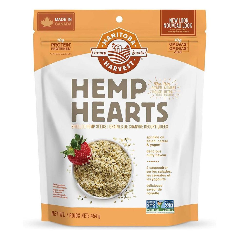 Sac de graines de chanvre de la marque Hemp Hearts, format de 454 grammes.