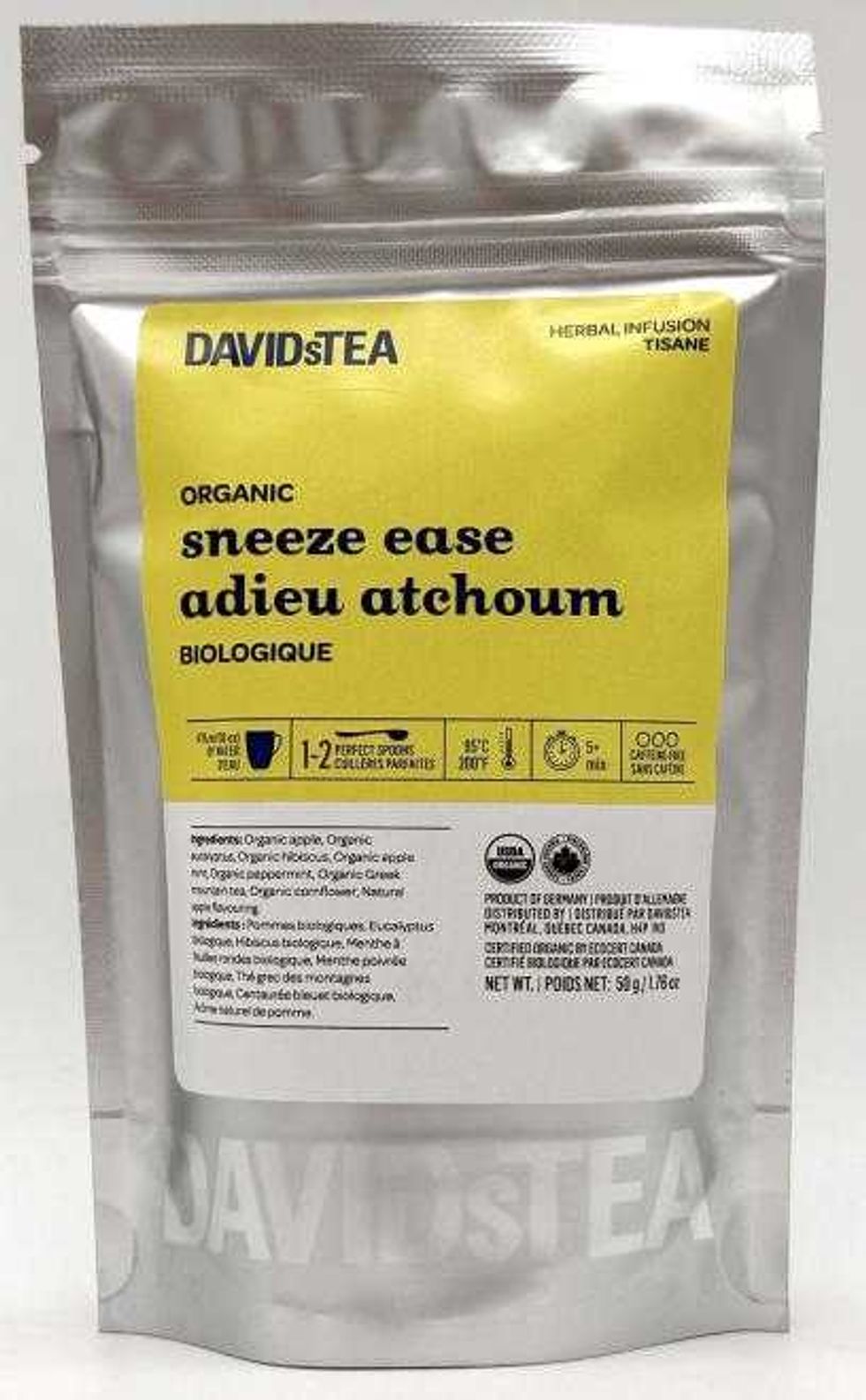 Sac de tisanes \u00ab adieu atchoum \u00bb de DAVIDsTEA.