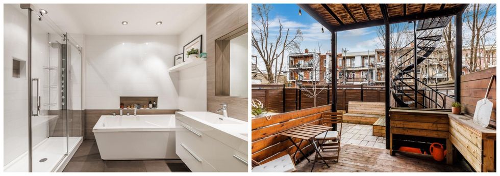 Salle de bain. Droite : Cour.