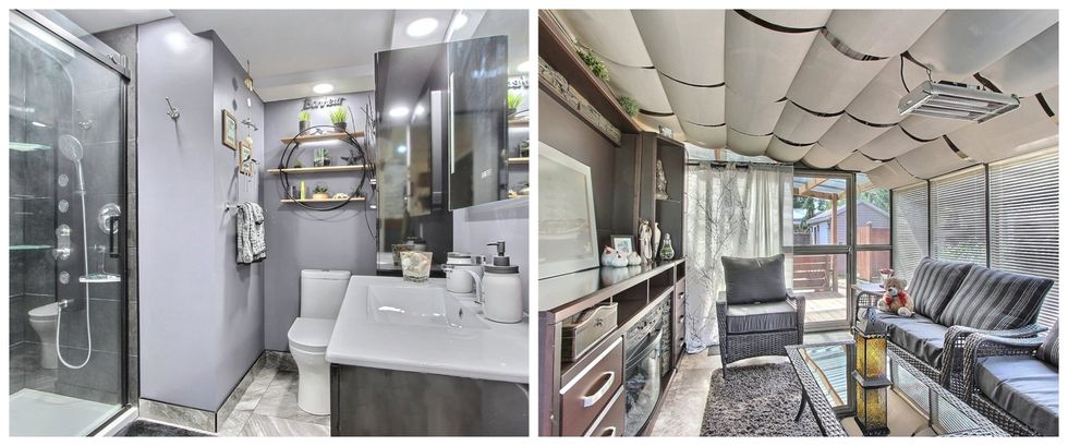 Salle de bain. Droite : Solarium.