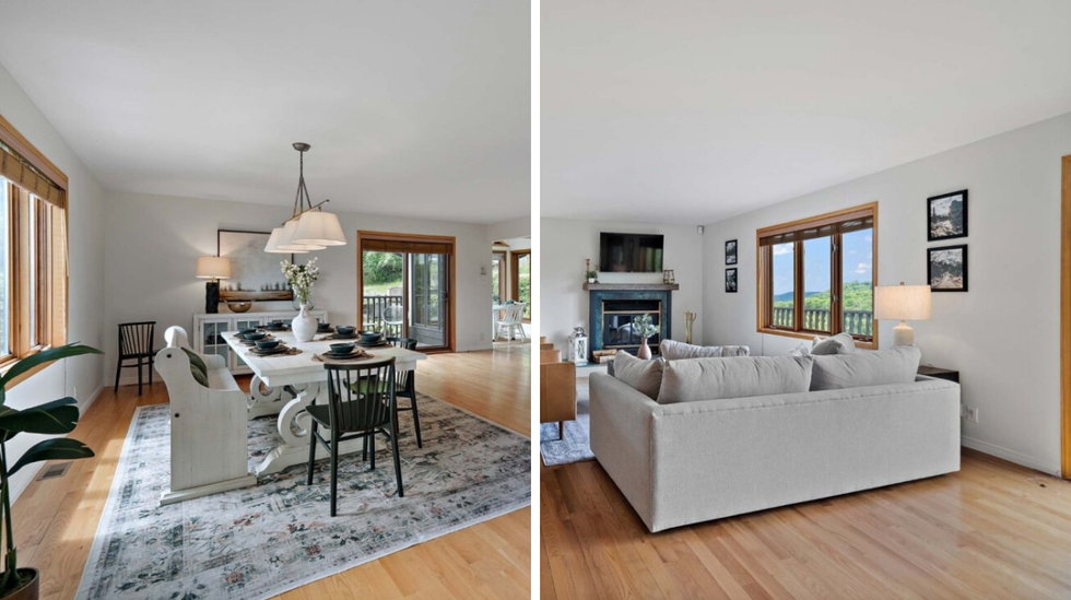 Salle \u00e0 manger. Droite : Salon.