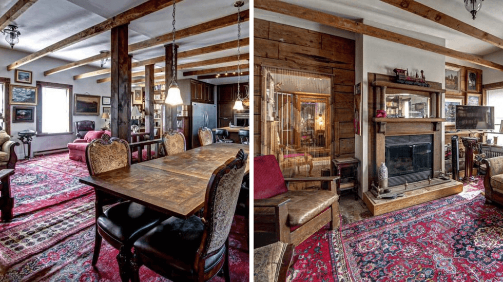 Salle \u00e0 manger. Droite : Salon.