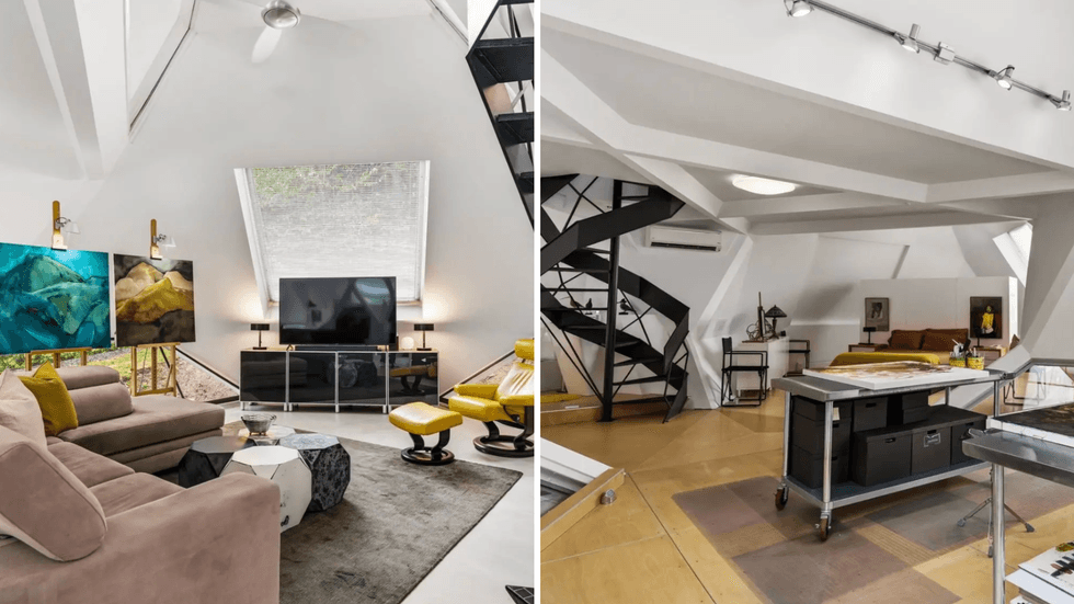 Salon. Droite : Chambre et atelier.