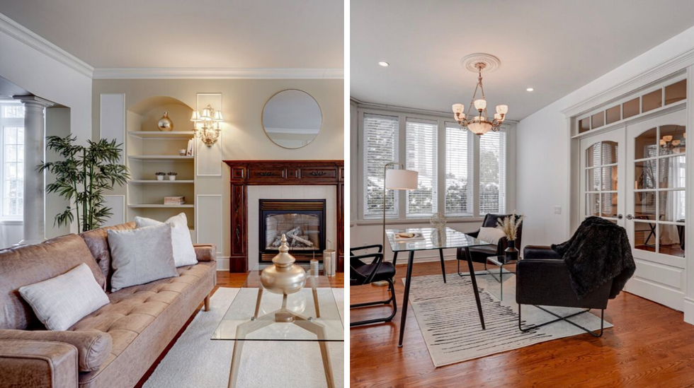 Salon. Droite : Salle \u00e0 manger.