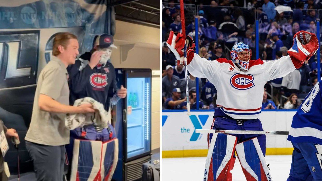 Samuel Montembault et Jakub Dobes. Droite : Jakub Dobes des Canadiens de Montréal.