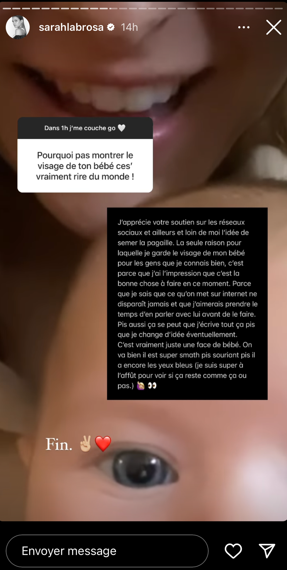 Sarah-Jeanne Labrosse parle de son b\u00e9b\u00e9.