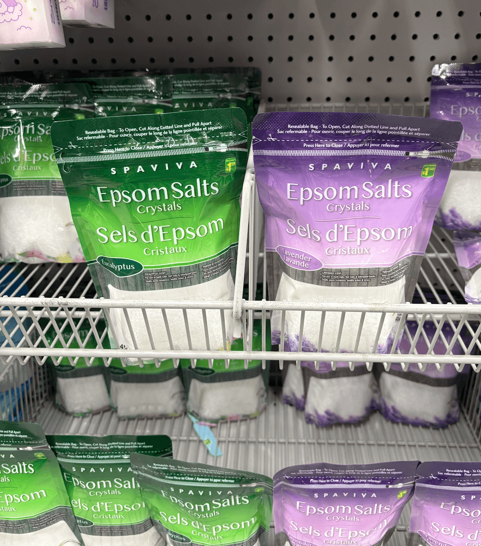 Sels d'Epsom sur les tablettes du Dollarama.
