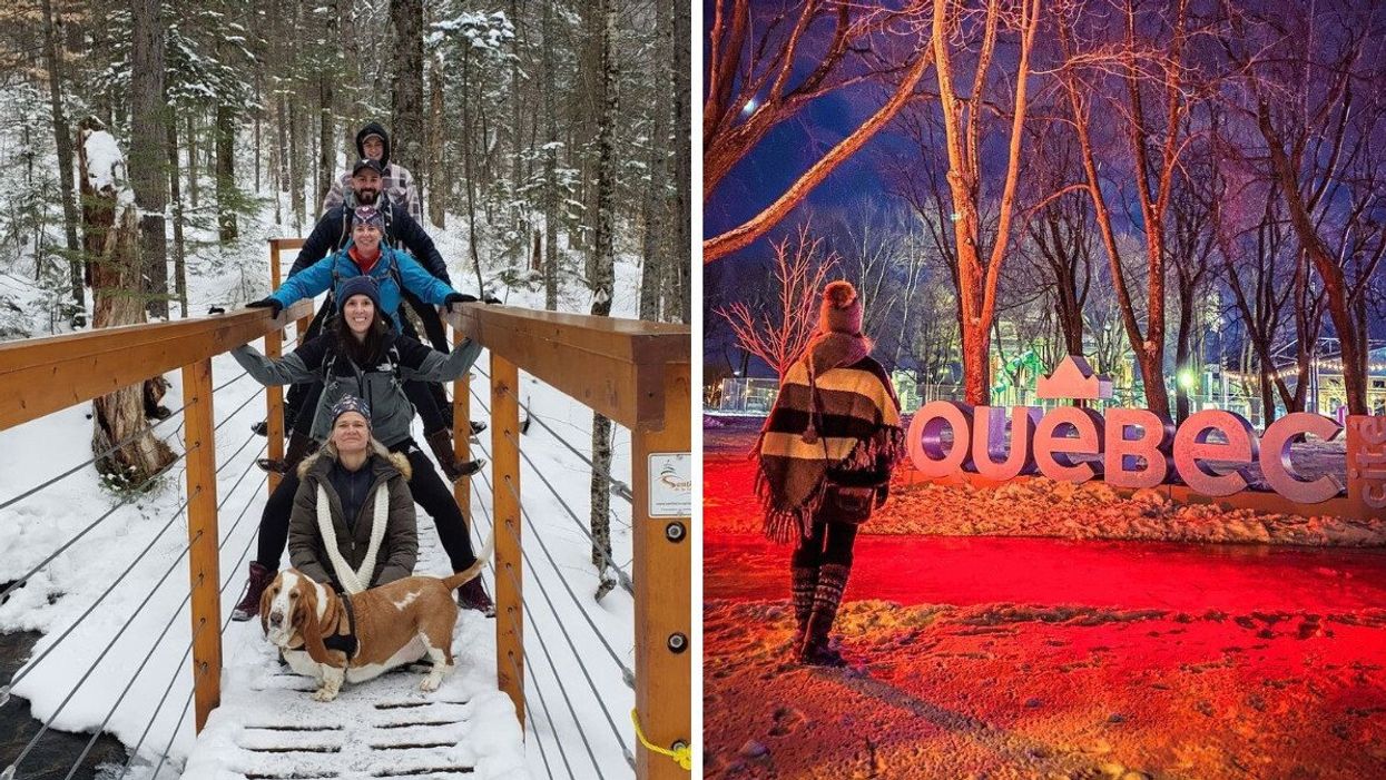 Sentier de la Station Stoneham. Droite : Sentier glacé de la place Jean-Béliveau.