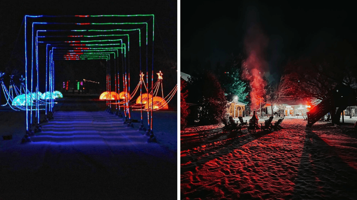 Sentier illuminé de la ferme Saunders en Ontario. Droite : Marché de Noël de la ferme Saunders en Ontario.