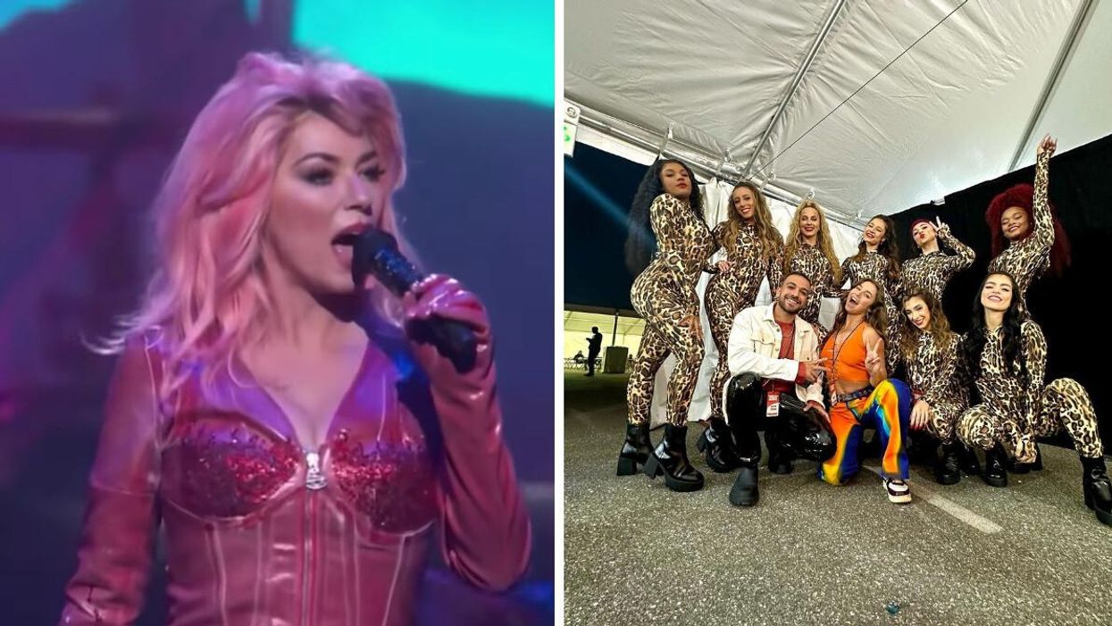 Shania Twain au People's Choice Awards. Droite : Énola Bédard et son équipe pour le numéro de Shania Twain.