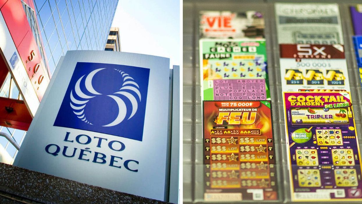 Siège social de Loto-Québec. Droite : Billets à gratter.