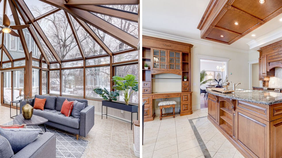 Solarium. Droite : Cuisine.