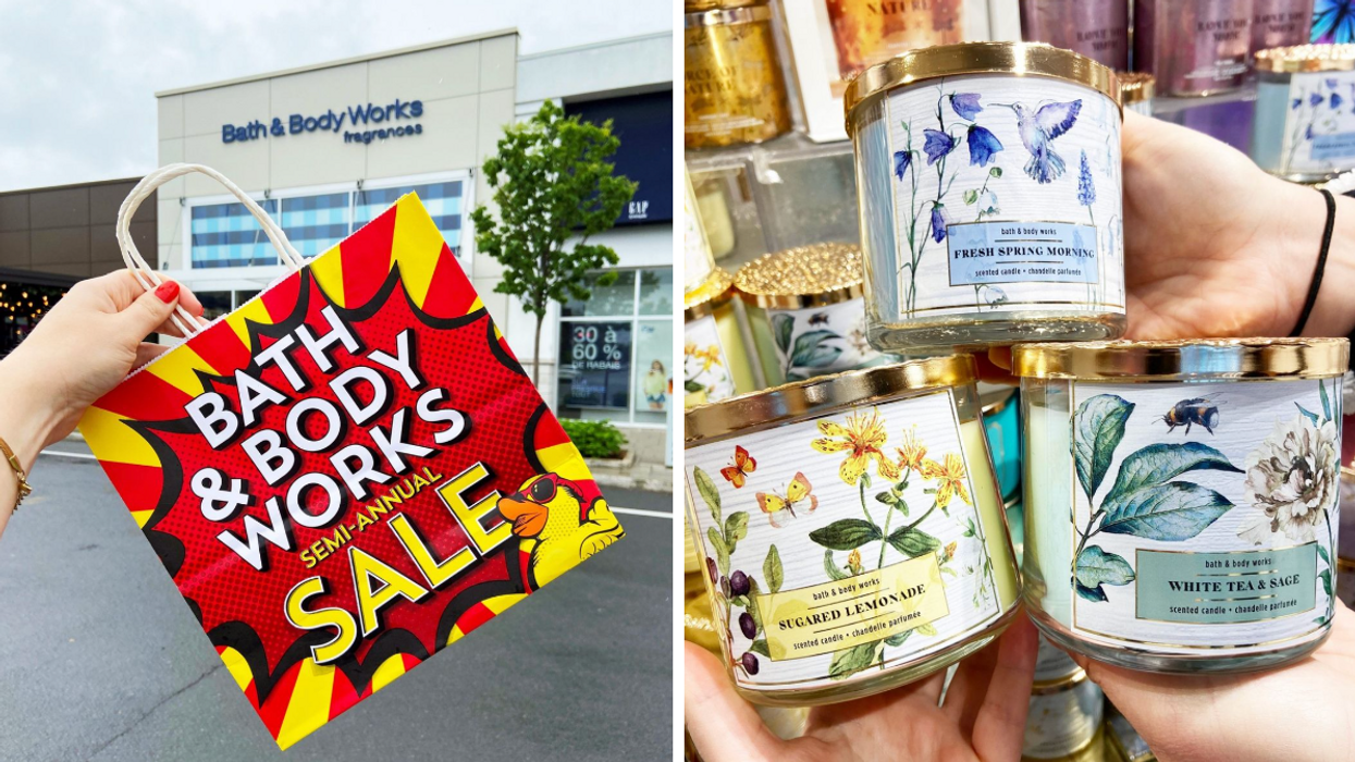 Solde semi-annuel de Bath and Body Works. Droite : Des chandelles Bath and Body Works.