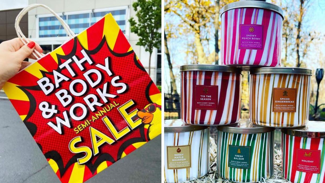Solde semi-annuel de Bath & Body Works. Droite : Des chandelles Bath and Body Works.