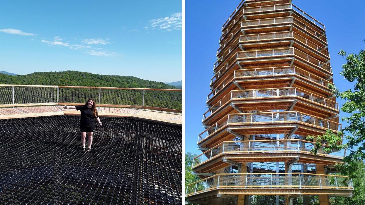 Sommet du Sentier des cimes. Droite : Belvédère du Sentier des cimes.